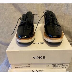 Vince Glossy Black Oxfords with White Sole